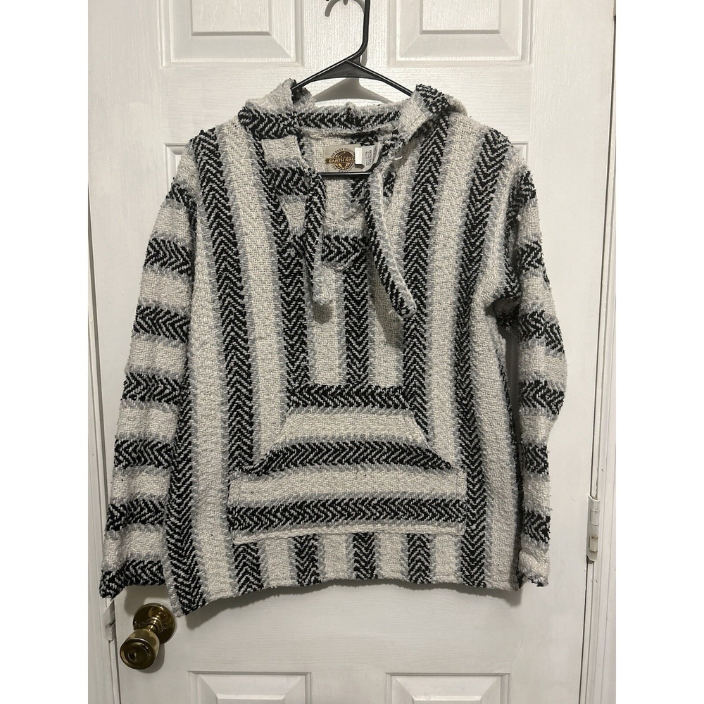 Earth Ragz Hoodie Sweatshirt Hippie Baja Mexican Poncho Womens Small